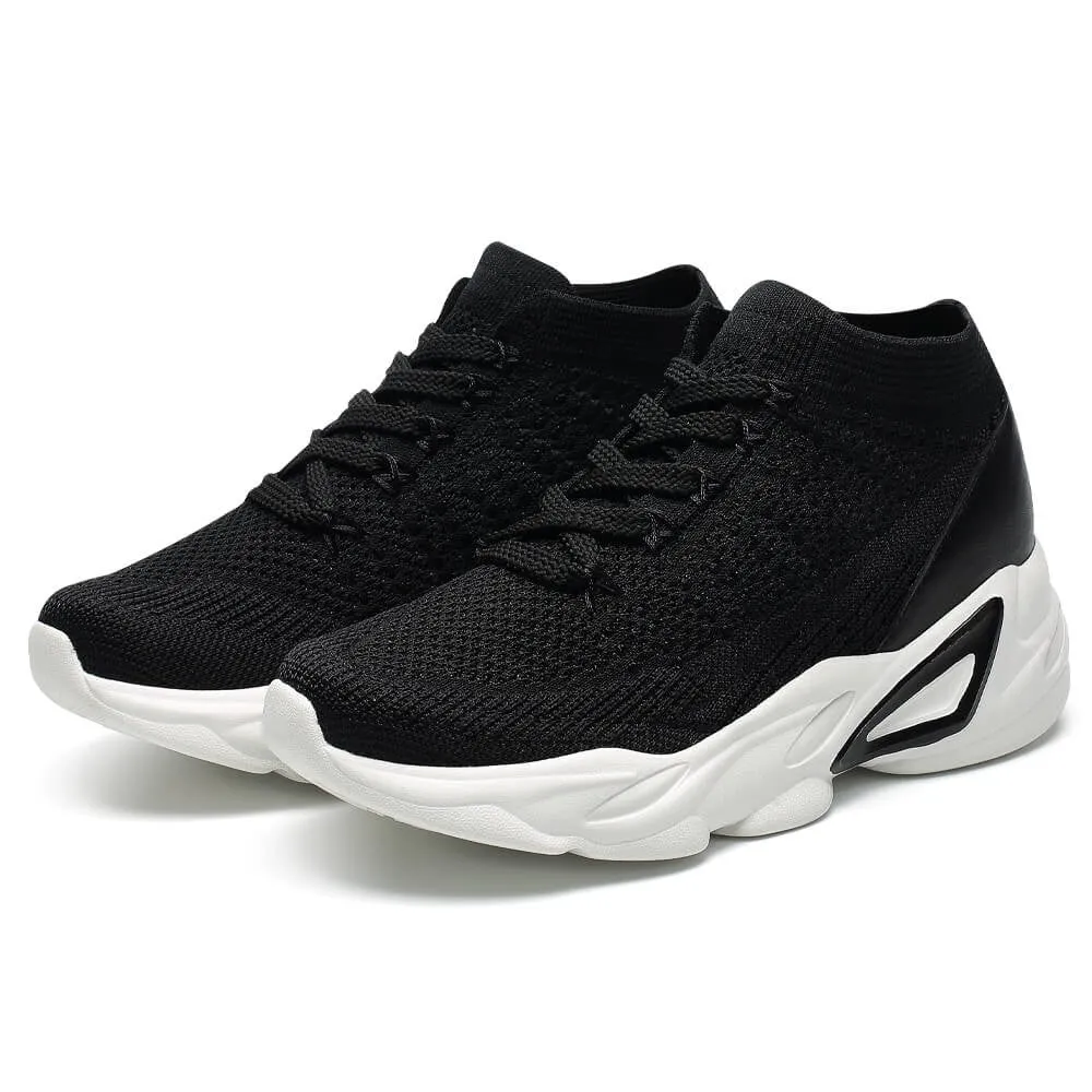 6 CM/ 2.36 Inches CMR CHAMARIPA Elevator Shoes for Women - Breathable Black Knit Shoes