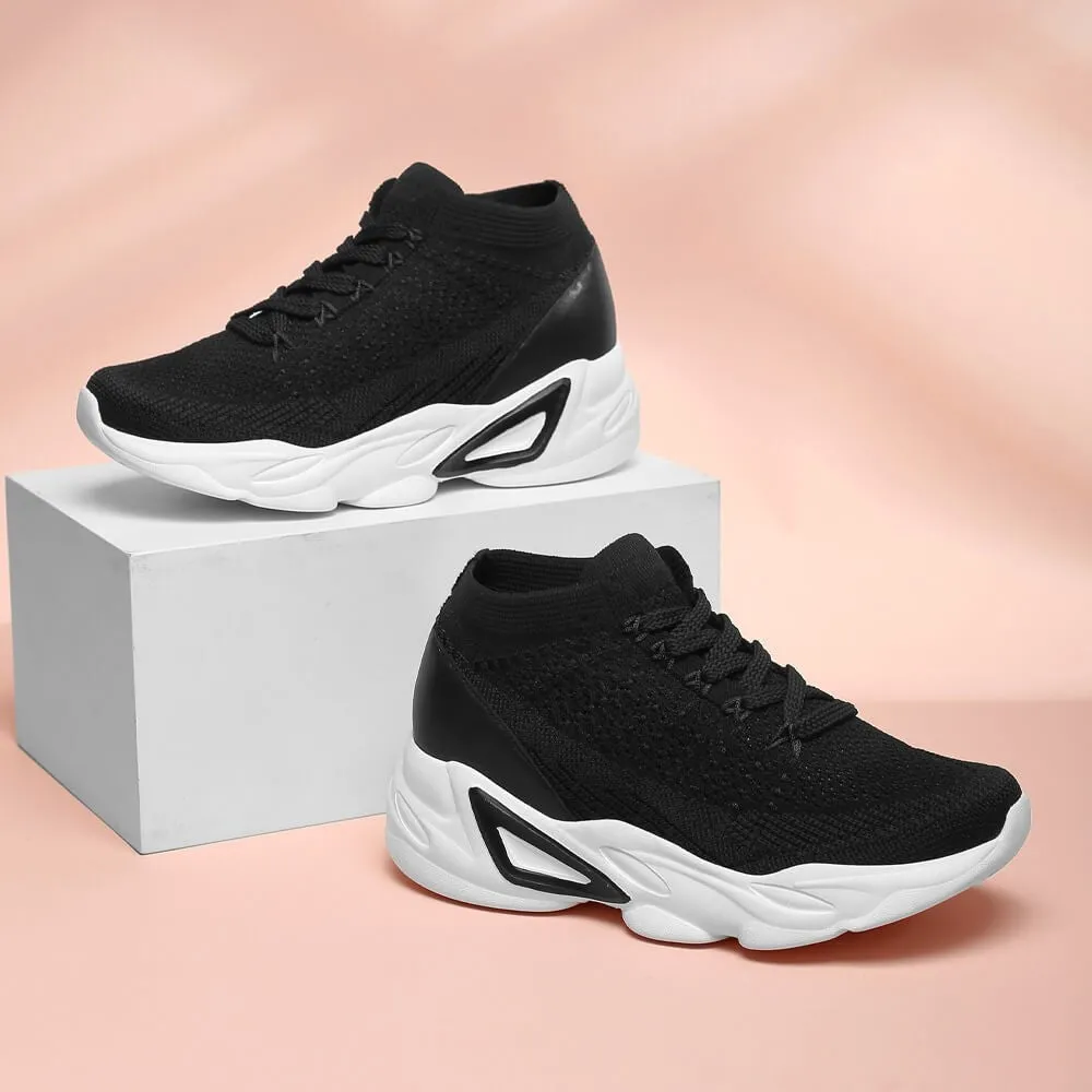 6 CM/ 2.36 Inches CMR CHAMARIPA Elevator Shoes for Women - Breathable Black Knit Shoes
