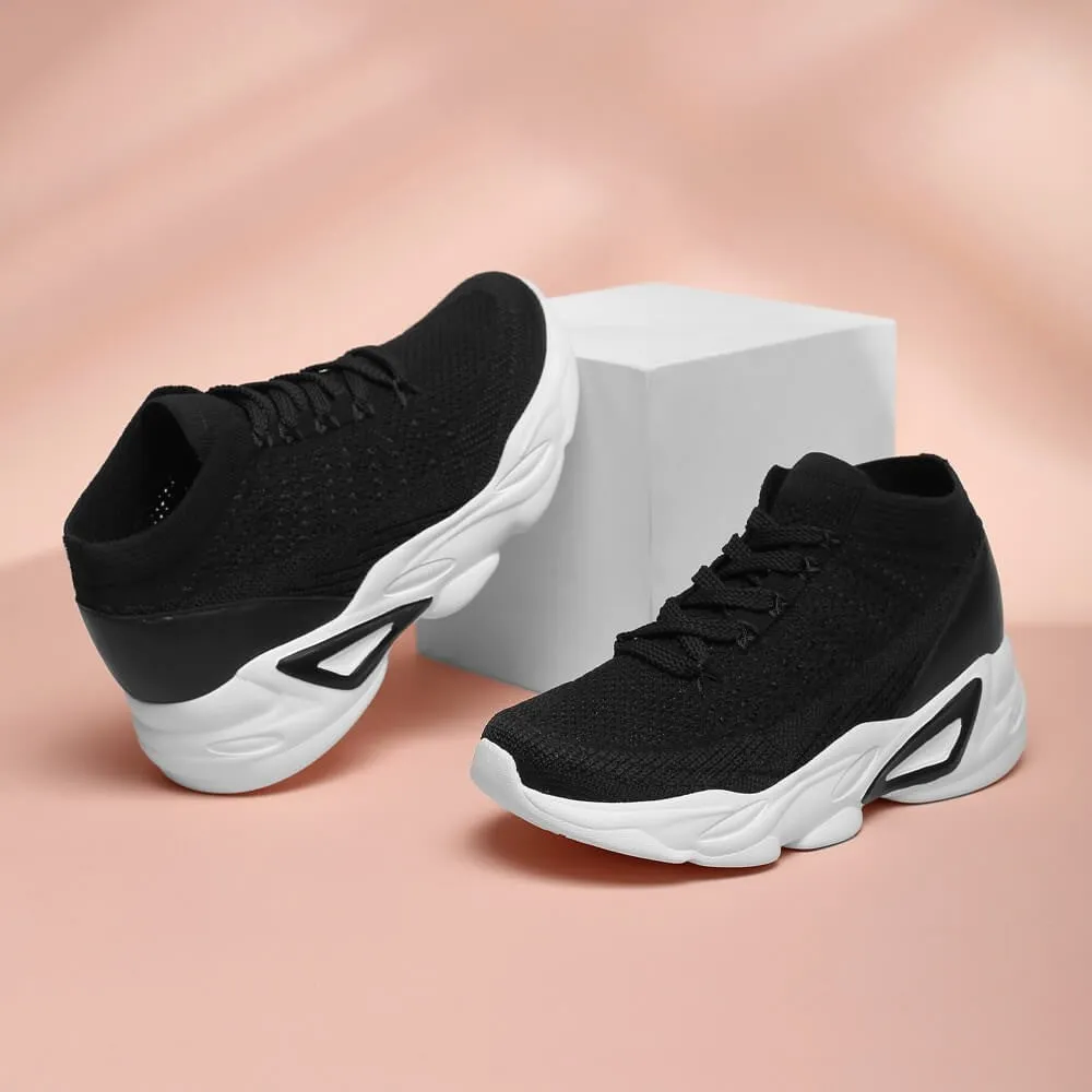 6 CM/ 2.36 Inches CMR CHAMARIPA Elevator Shoes for Women - Breathable Black Knit Shoes