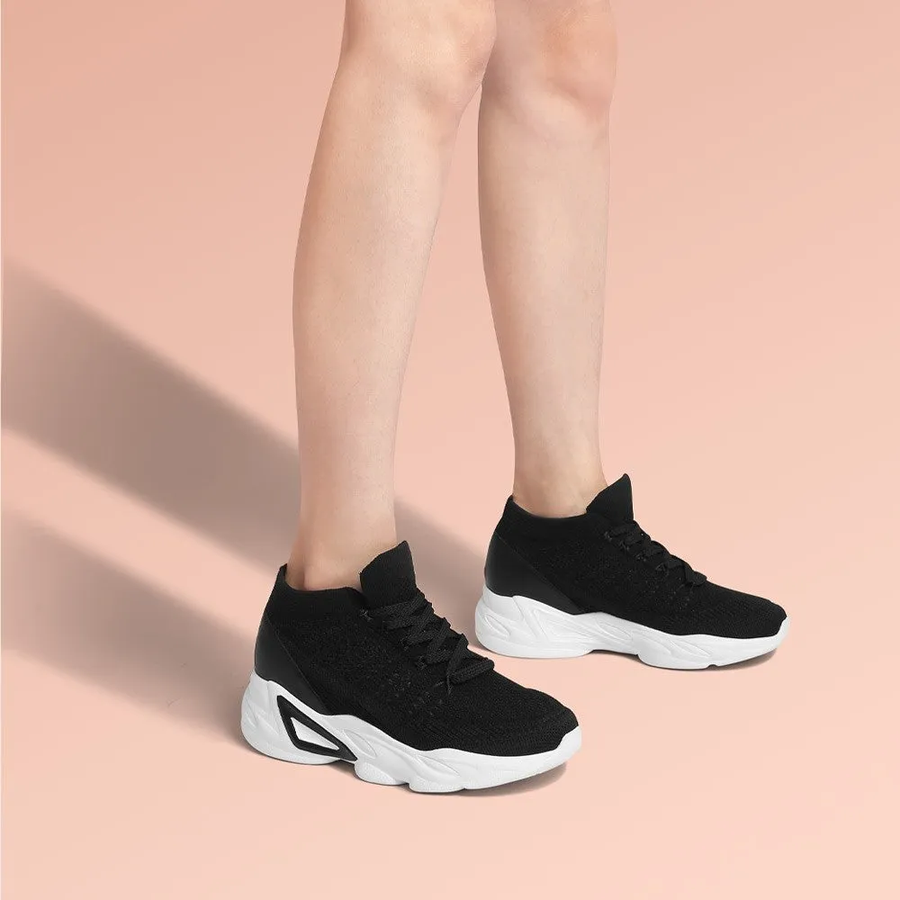 6 CM/ 2.36 Inches CMR CHAMARIPA Elevator Shoes for Women - Breathable Black Knit Shoes