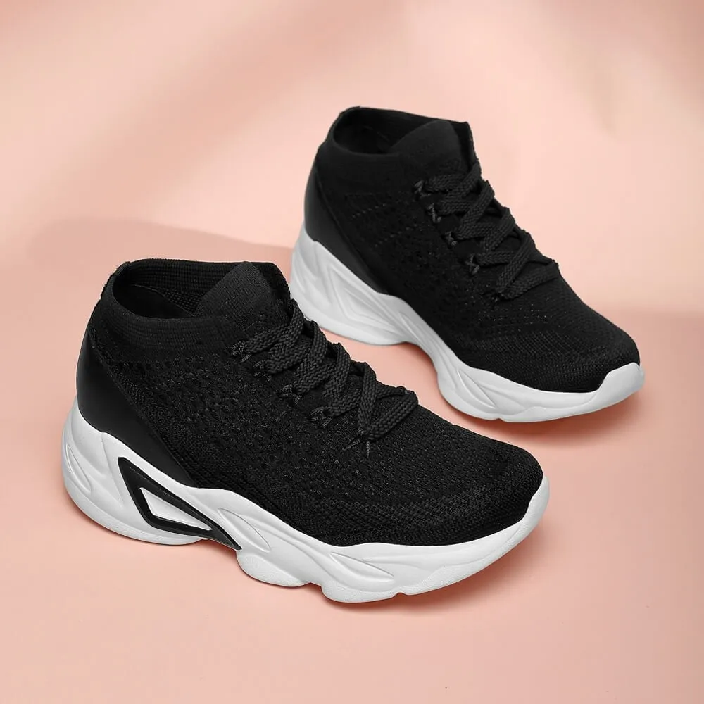 6 CM/ 2.36 Inches CMR CHAMARIPA Elevator Shoes for Women - Breathable Black Knit Shoes