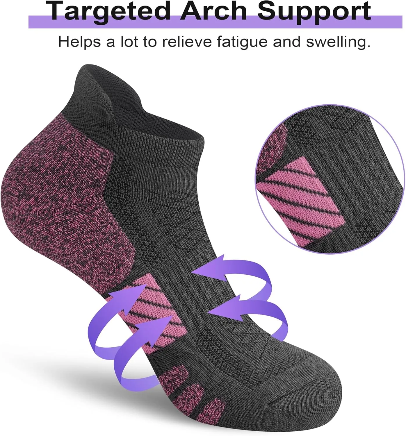 Ankle Socks Women Anti-blister Breathable Running Athletic Cushioned Socks 3/6 Pairs