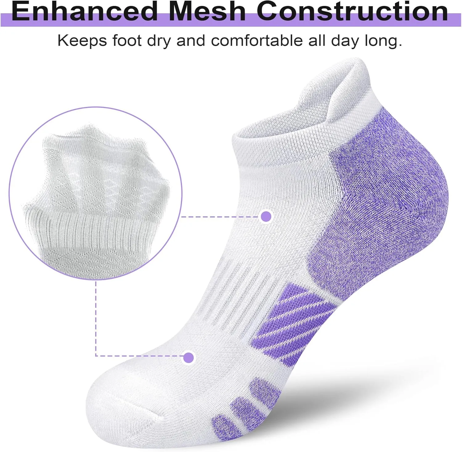 Ankle Socks Women Anti-blister Breathable Running Athletic Cushioned Socks 3/6 Pairs
