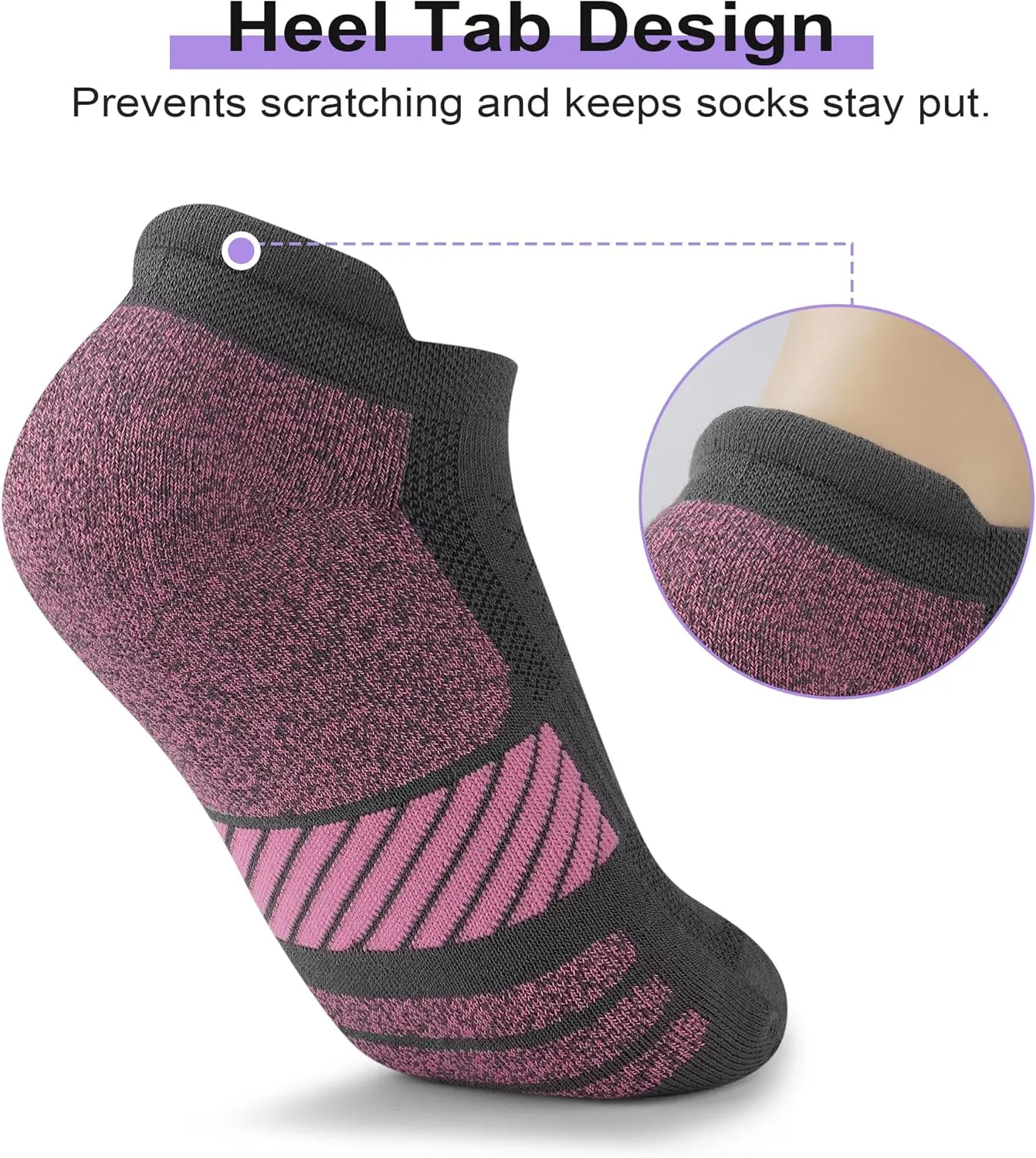 Ankle Socks Women Anti-blister Breathable Running Athletic Cushioned Socks 3/6 Pairs