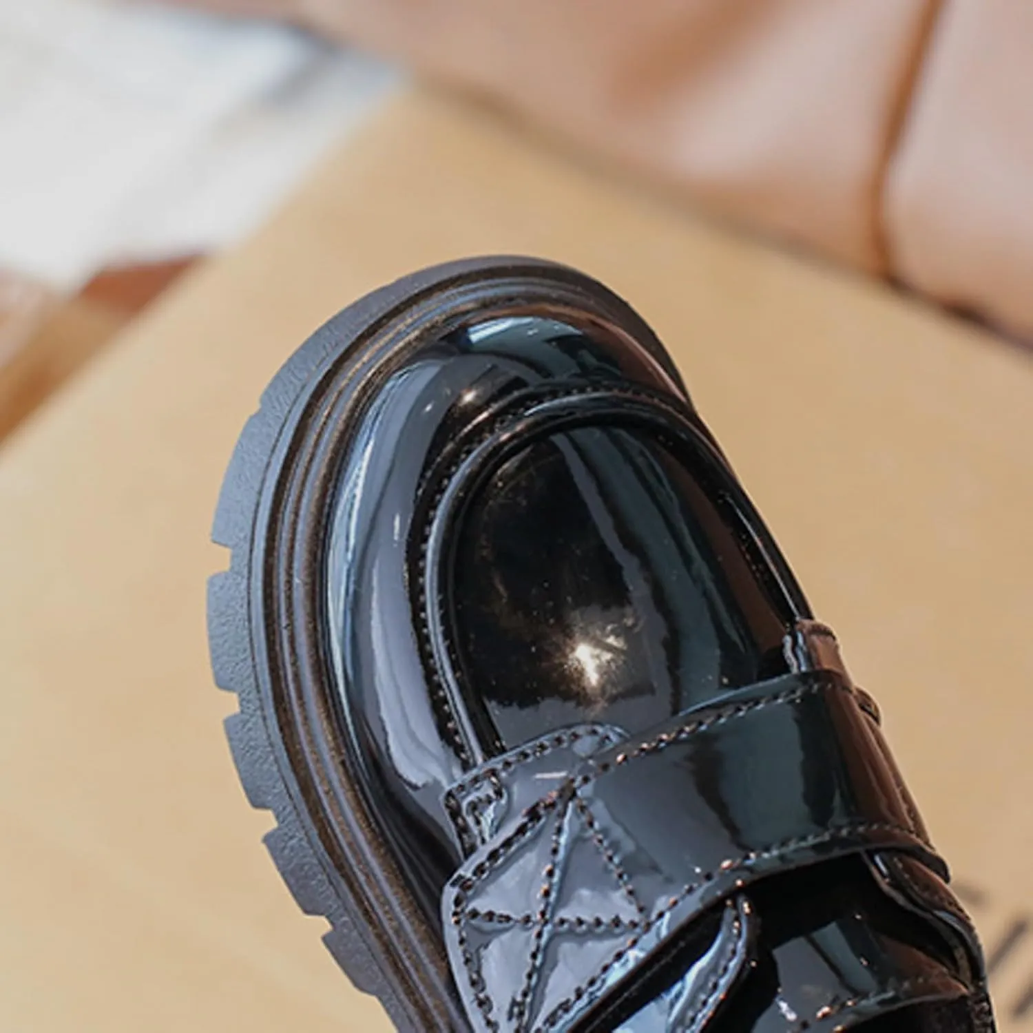 Baby Girls Platform Loafers, Chunky Loafers for Kids, Non-Slip Texture xfords PU Leather Wedding Dress Shoes