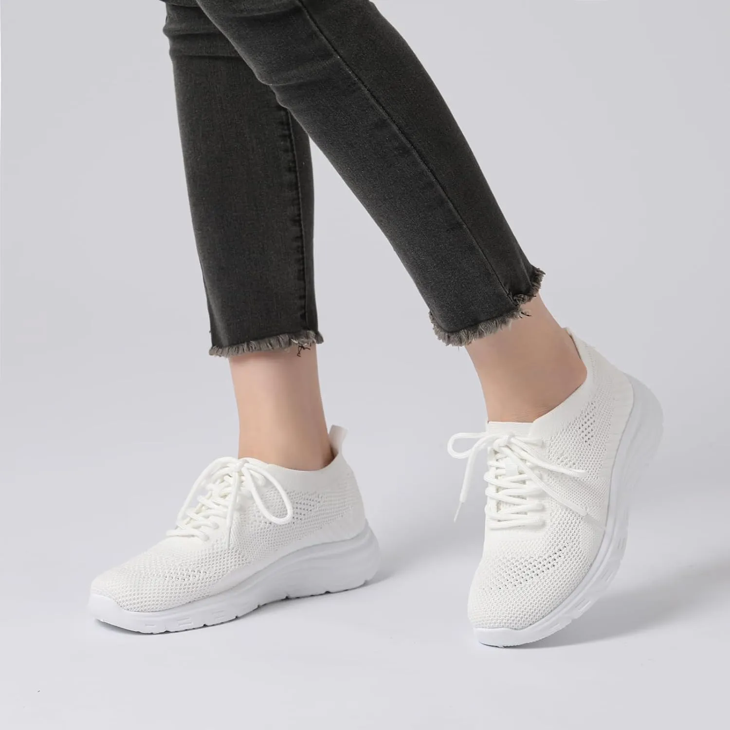 Bernal Women's Walking Shoes Casual Lace Up Lightweight Work Shoes Fashion Breathable Rhinestone Sparkle Sneakers Workout Gym Shoes