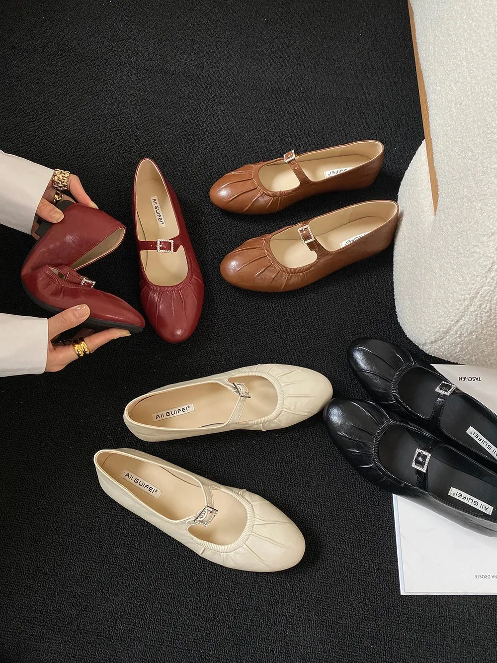 binfenxie  -  Round Toe Women Loafers 2024 New Arrivals Fashion Casual Low Flat Heeled White Brown Black Red Shallow Slip On Mary Janes 35-39
