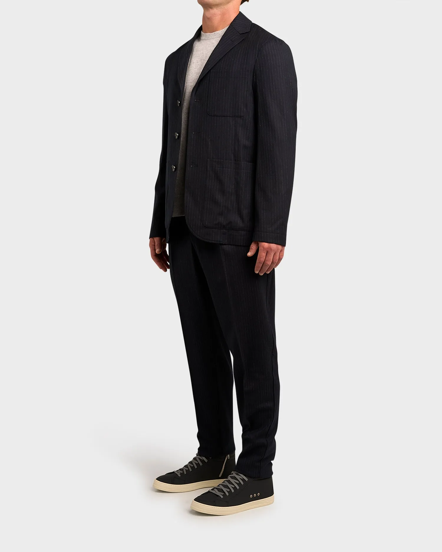 Black Pinstripe Wool Jacket