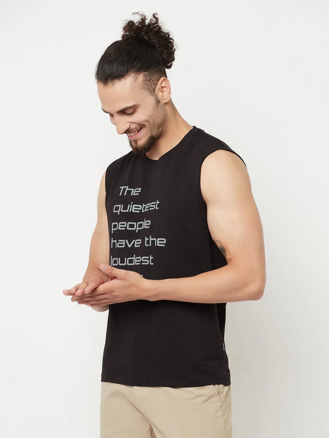 Black Printed Round Neck Lounge T-Shirt