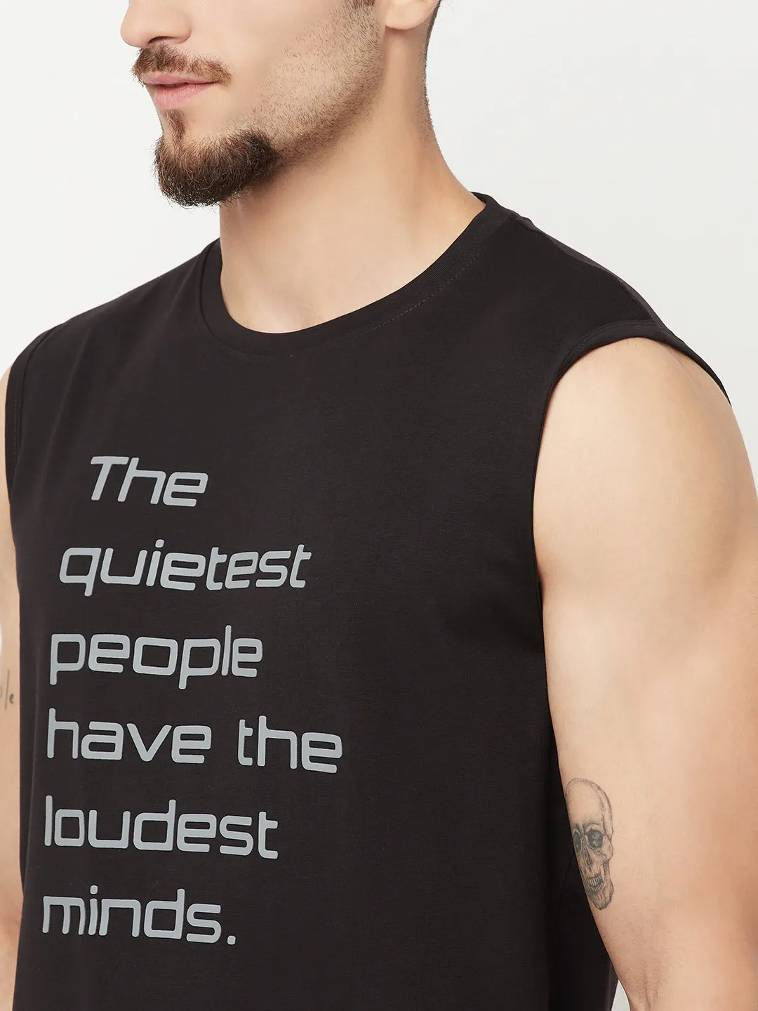 Black Printed Round Neck Lounge T-Shirt