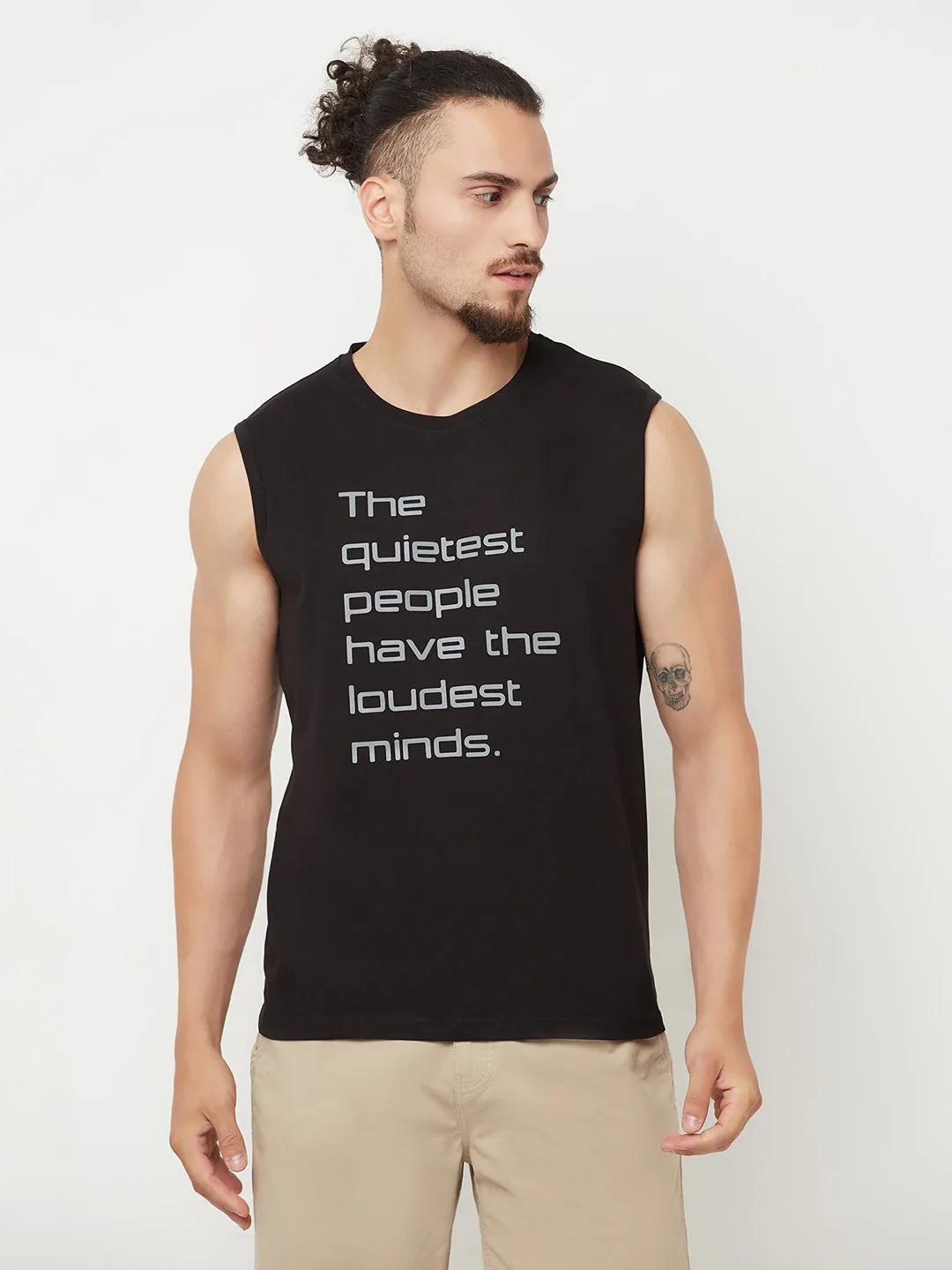 Black Printed Round Neck Lounge T-Shirt