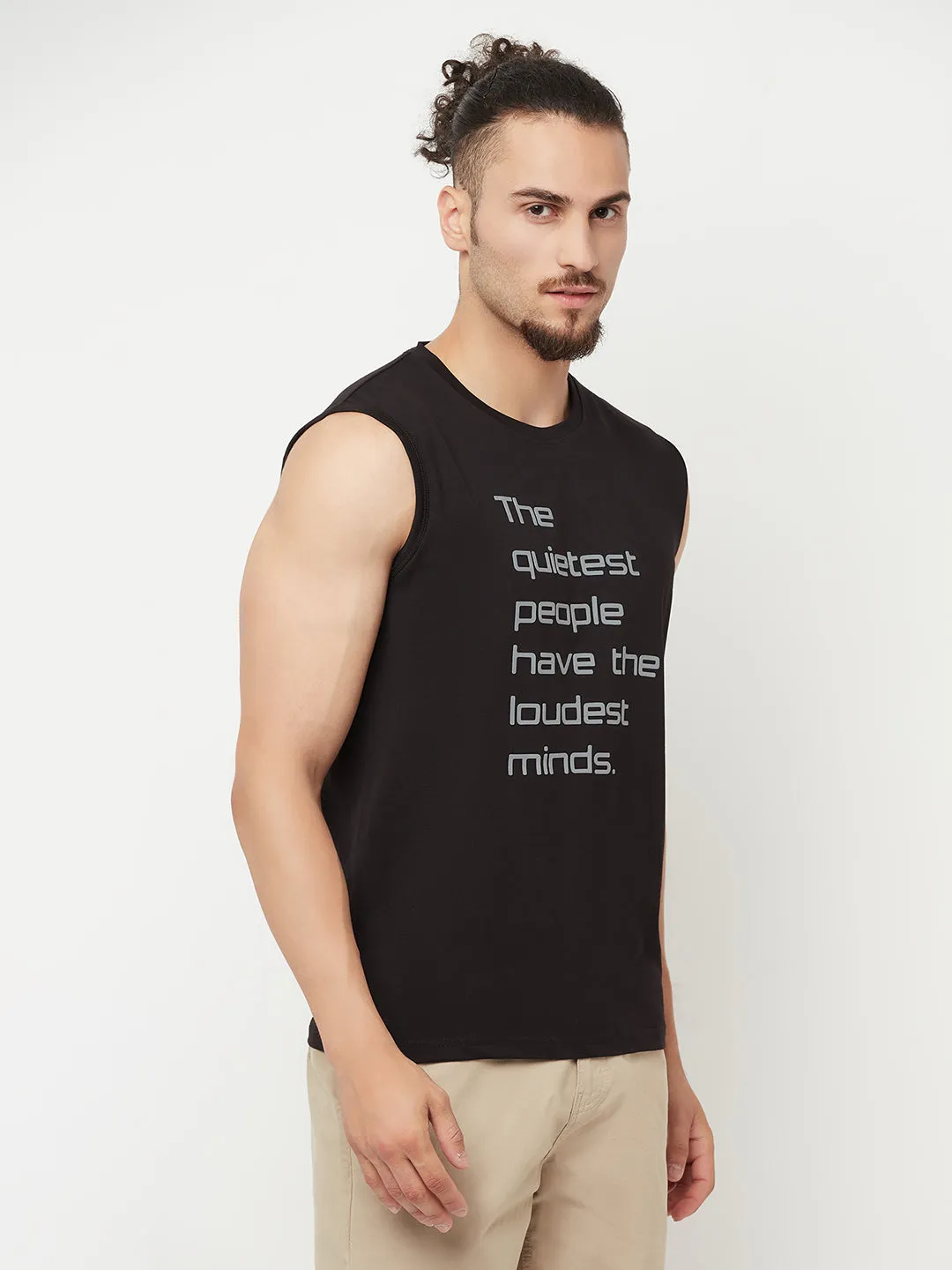 Black Printed Round Neck Lounge T-Shirt