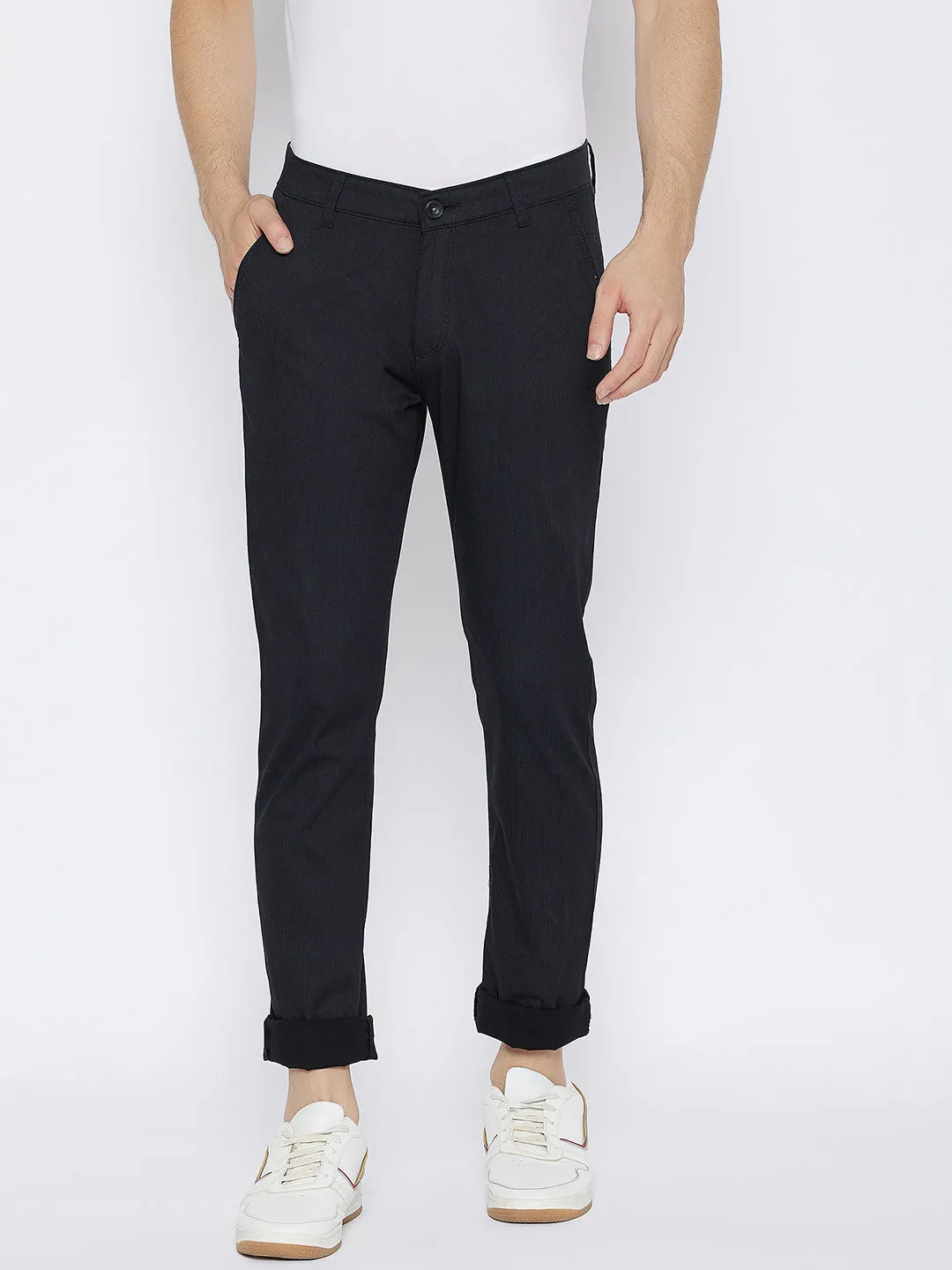 Black Printed Slim Fit Trousers