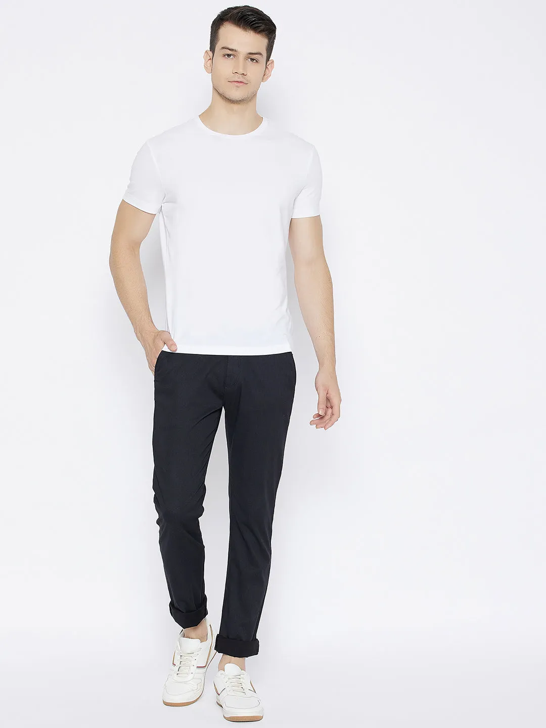 Black Printed Slim Fit Trousers