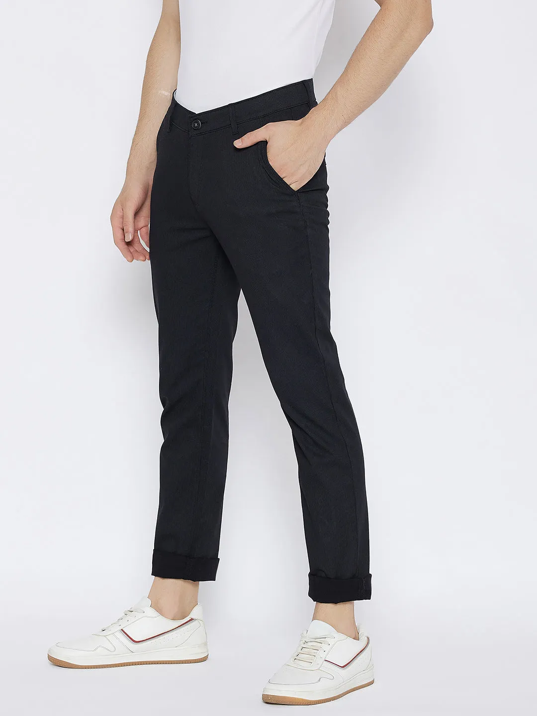 Black Printed Slim Fit Trousers