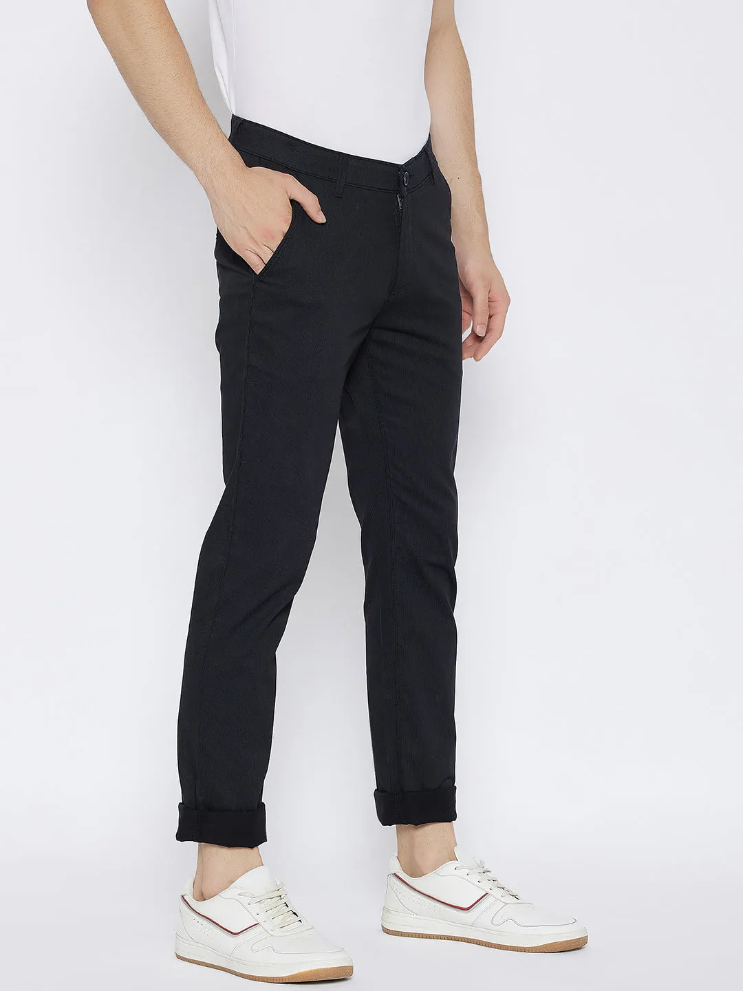 Black Printed Slim Fit Trousers