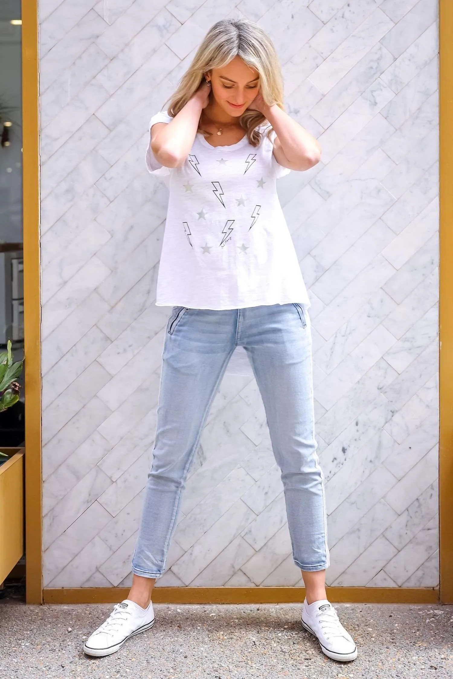 Bolts and Star White T Shirt