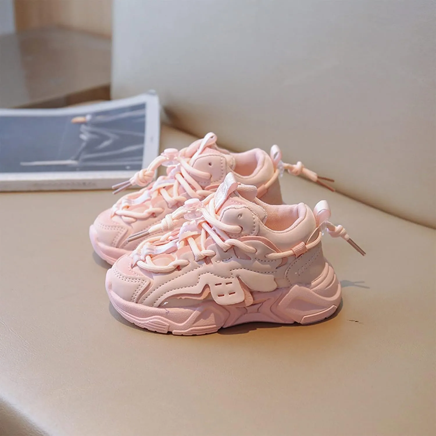 Boys Girls Solid Strap Tennis Shoes Thick Soles Non Slip Comfortable Breathable Running Athletic Shoes Toddler Size 4