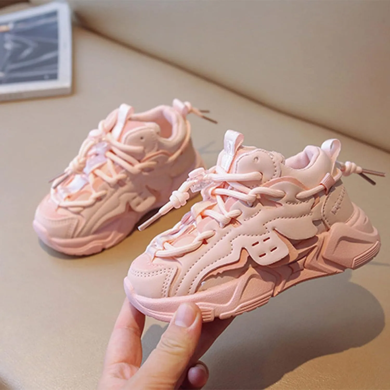 Boys Girls Solid Strap Tennis Shoes Thick Soles Non Slip Comfortable Breathable Running Athletic Shoes Toddler Size 4