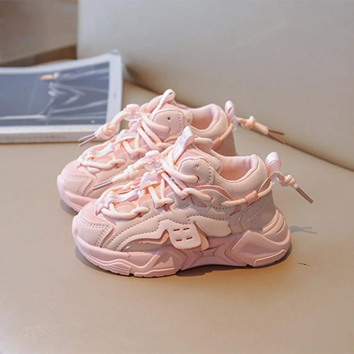 Boys Girls Solid Strap Tennis Shoes Thick Soles Non Slip Comfortable Breathable Running Athletic Shoes Toddler Size 4