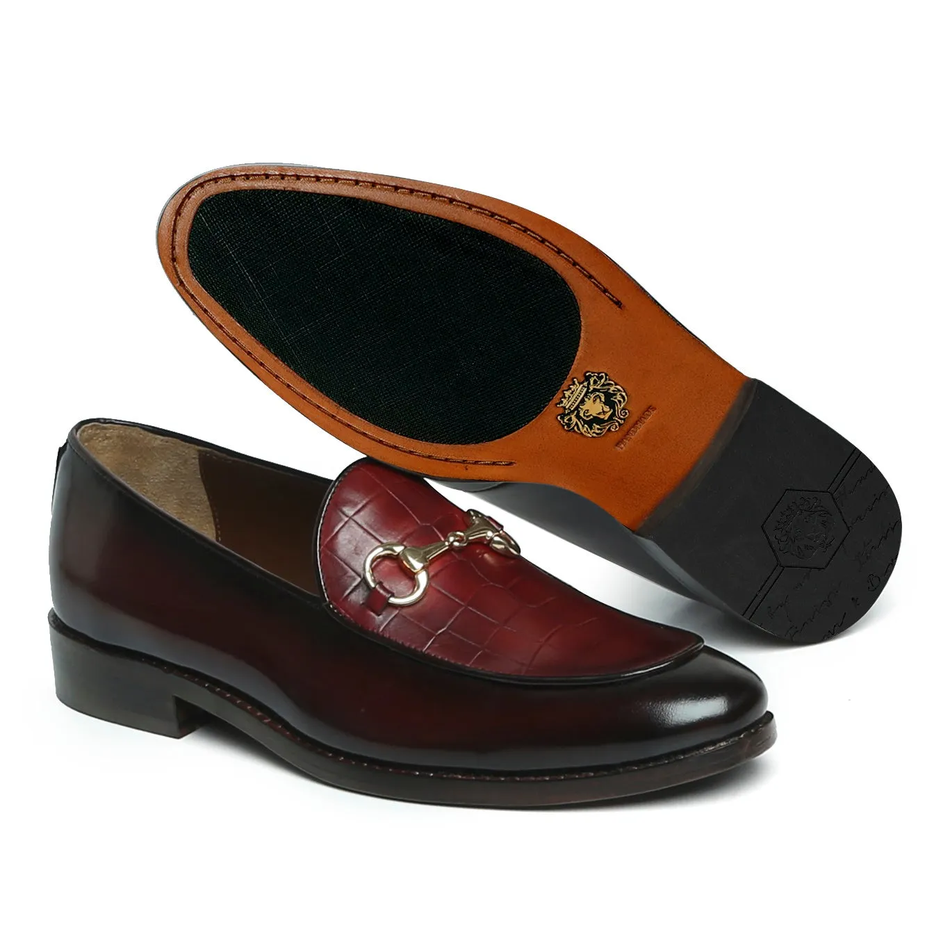 Brown Brush Off Loafers with Wine Deep Cut Leather At Vamp