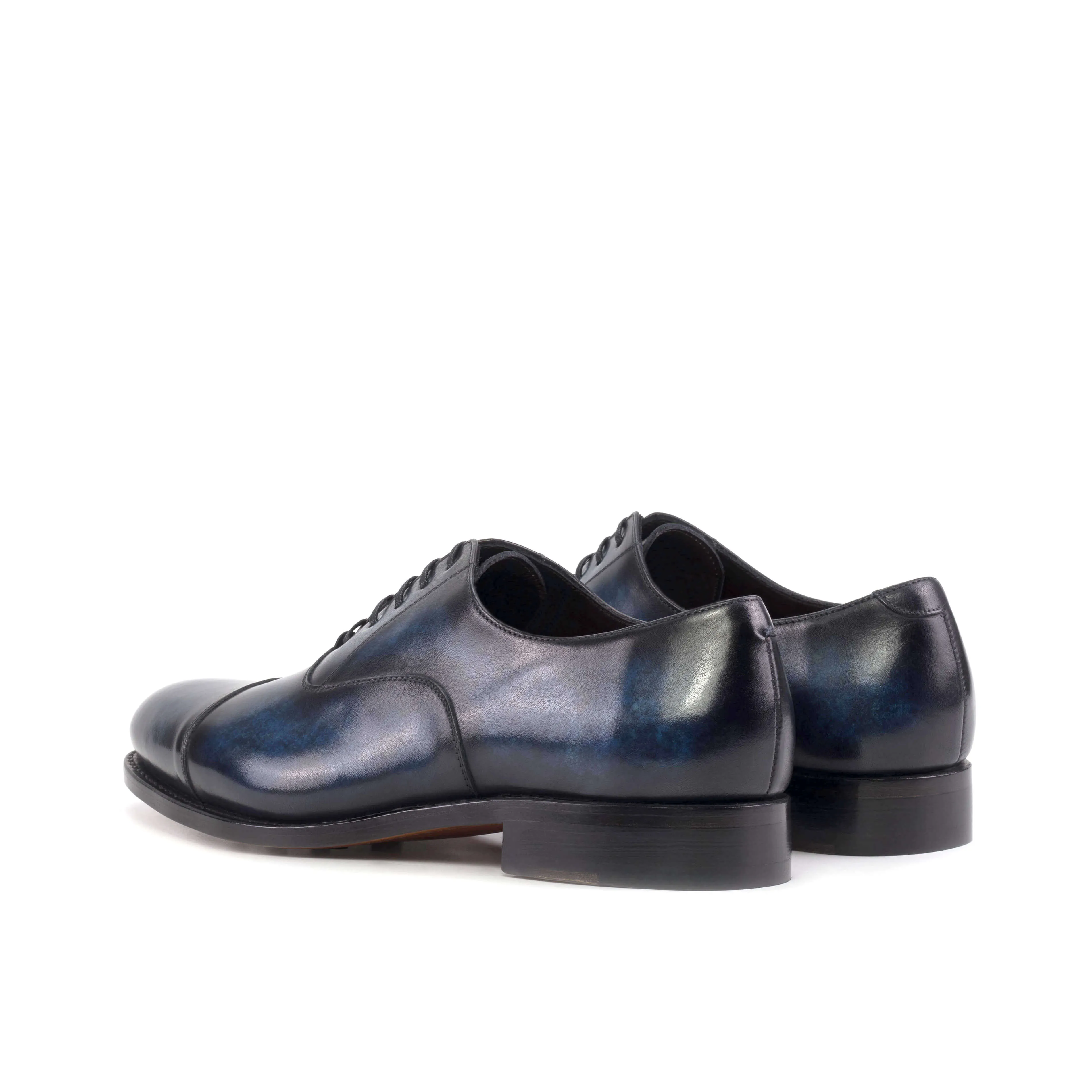 Cap-Toe Oxford Dress Shoes in Denim Blue Patina – Handmade Leather, Made to Order.