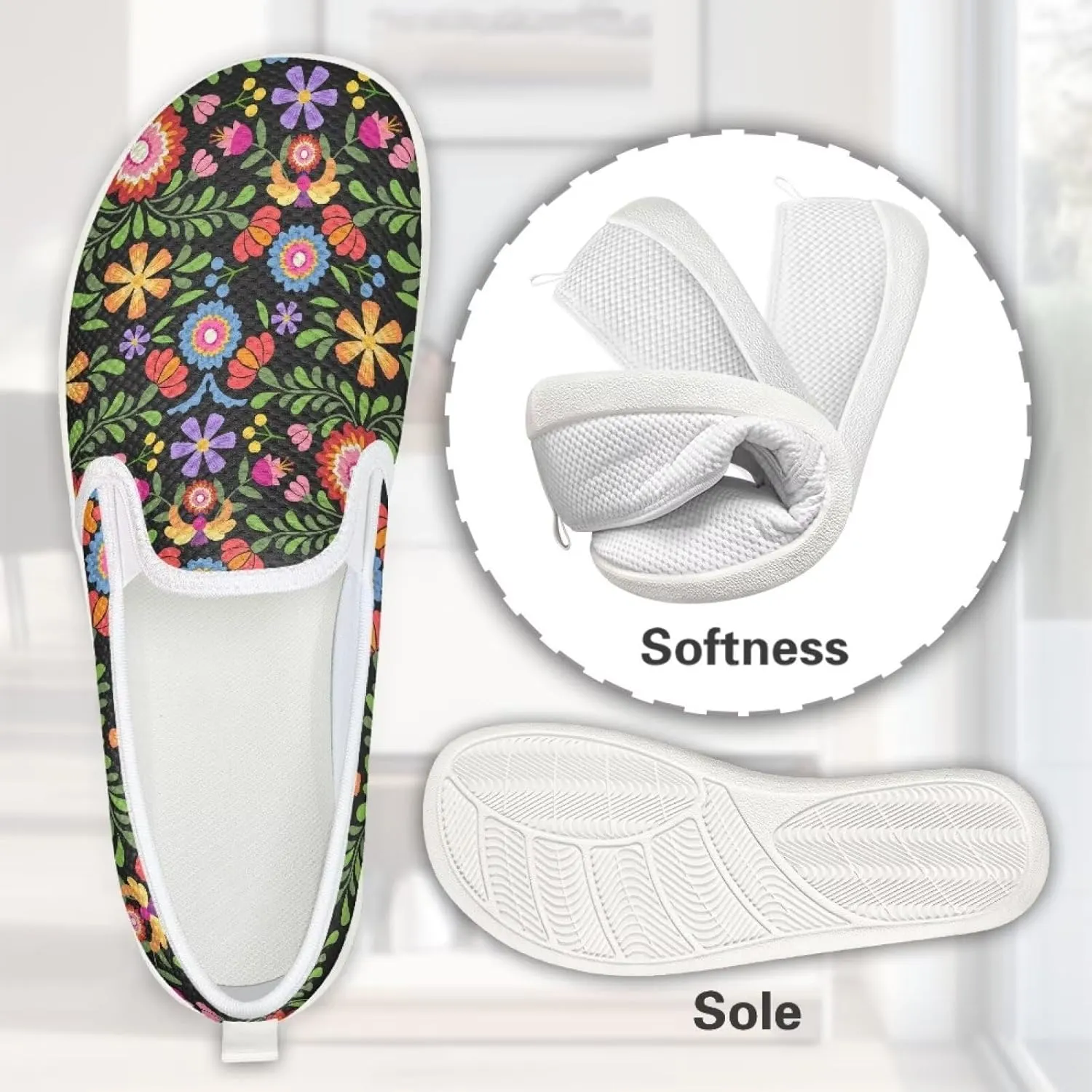 Casual House Shoes Lightweight Slip On Loafers for Womens Soft Breathable Everyday Non Slip Shoes for Workout US 6-11 White Sole