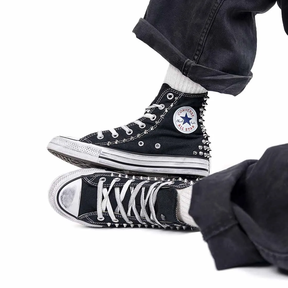 Converse All Star alte nere - Borchie Argento
