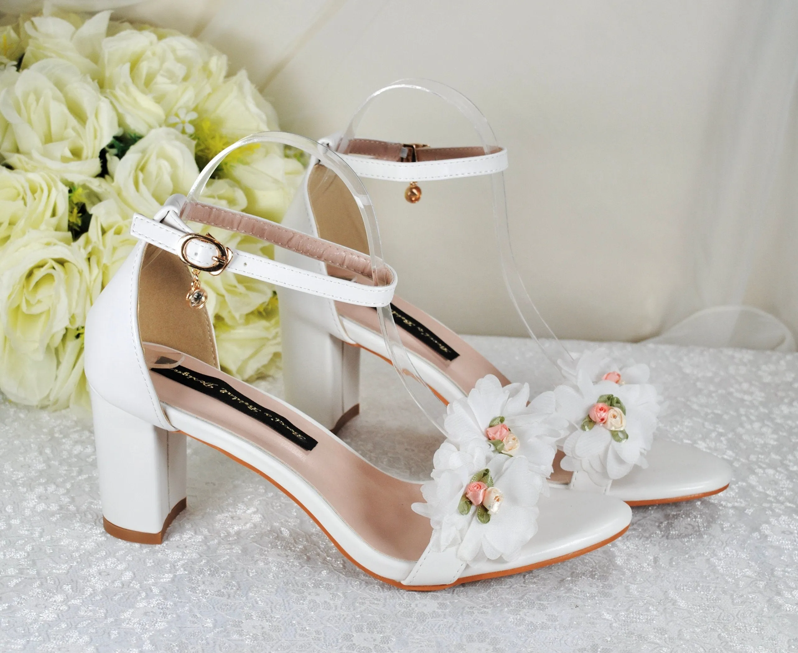 Floral Block Heel Bridal Shoes | 2cm, 4.5cm or 7cm Heel