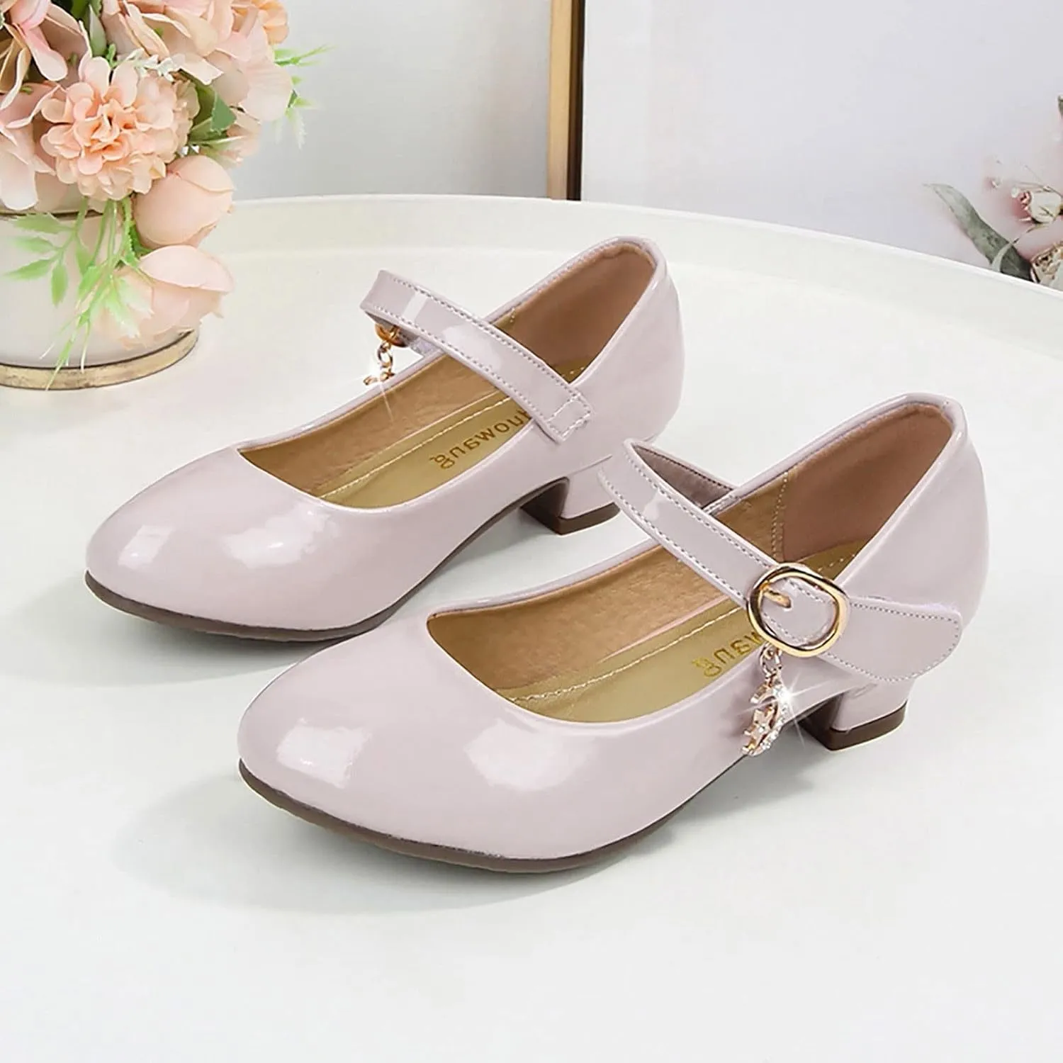 Girls Mary Jane Shoes Low Heel Dress Shoes Flower Girl School Shoes Patent Leather Shoes for Wedding Party