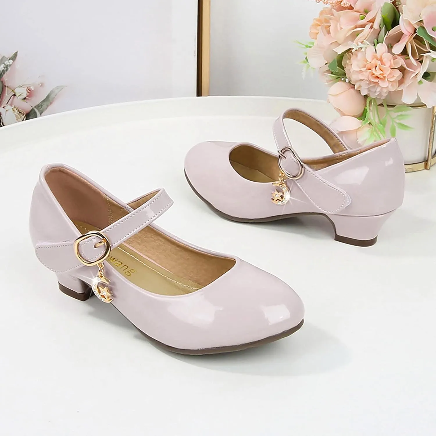 Girls Mary Jane Shoes Low Heel Dress Shoes Flower Girl School Shoes Patent Leather Shoes for Wedding Party