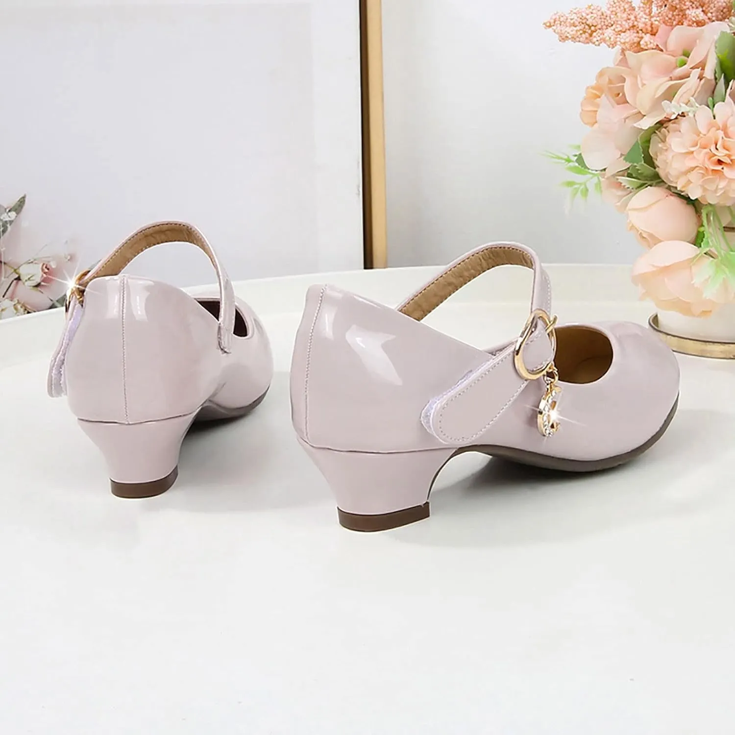 Girls Mary Jane Shoes Low Heel Dress Shoes Flower Girl School Shoes Patent Leather Shoes for Wedding Party