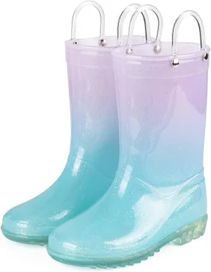 JUDIS Kids Glitter Rain Boots Girls Waterproof Rain Shoes with Easy-on Handles