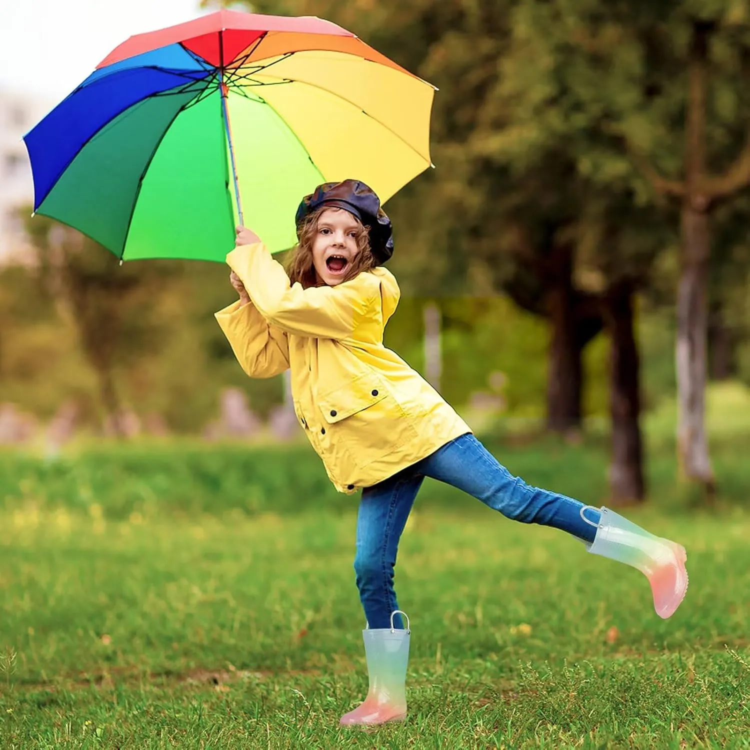 JUDIS Kids Glitter Rain Boots Girls Waterproof Rain Shoes with Easy-on Handles