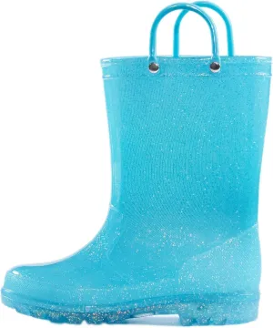 K KomForme Girls Rain Boots,Kids Glitter Waterproof Boots with Easy-on Handles