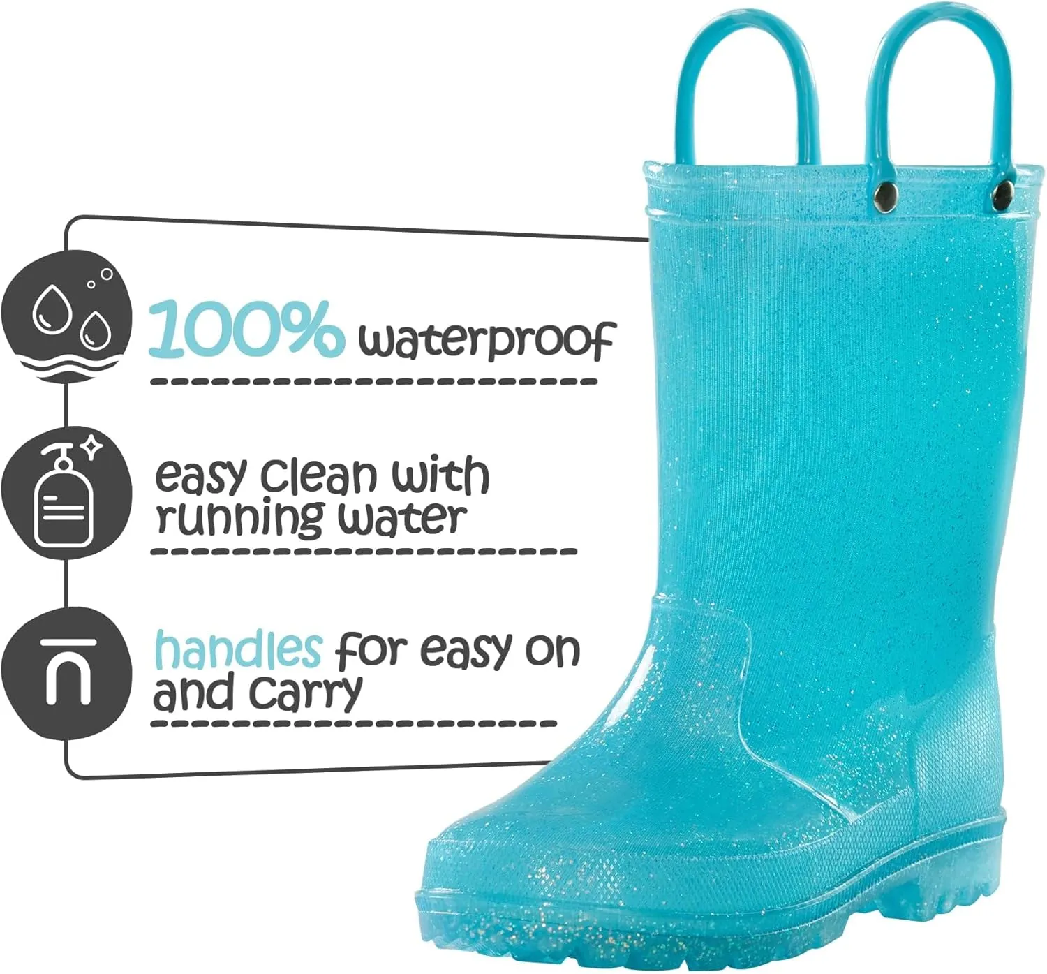 K KomForme Girls Rain Boots,Kids Glitter Waterproof Boots with Easy-on Handles