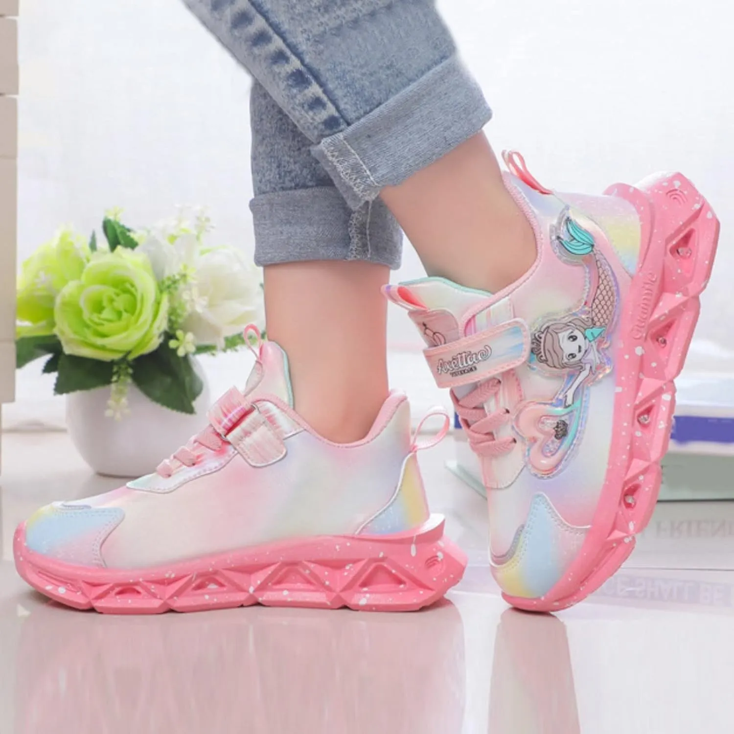Kids Toddler Baby Girls Sneakers Glitter Cute Strap Ankle Non Slip Sequins Sport Shoes Breathable Sneakers
