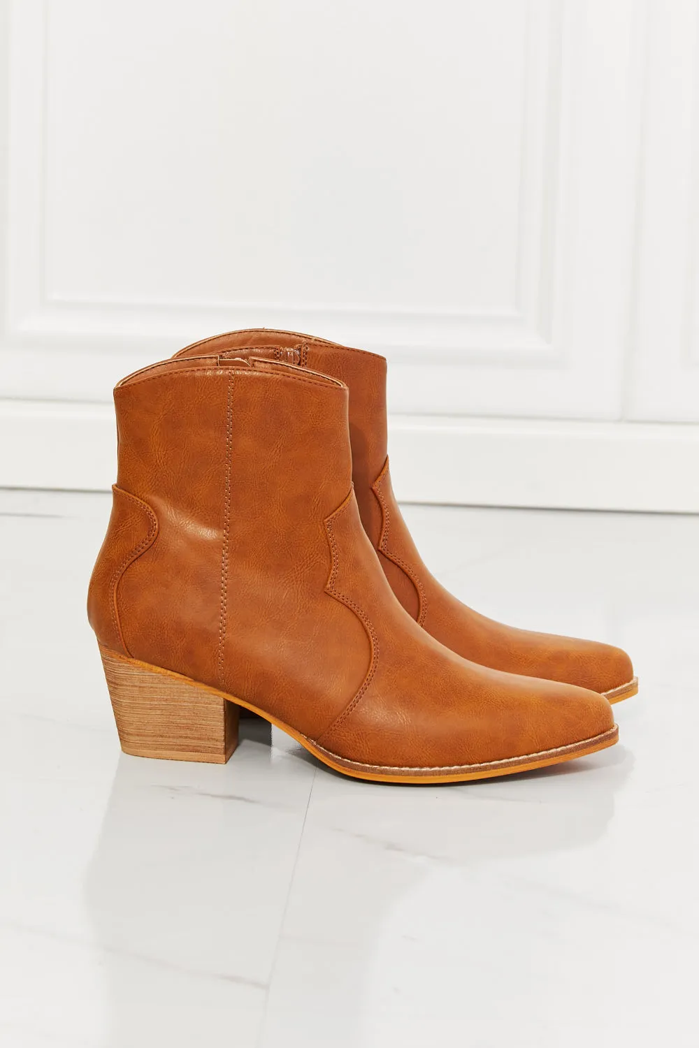 Leather Western Ankle Boots in Ochre