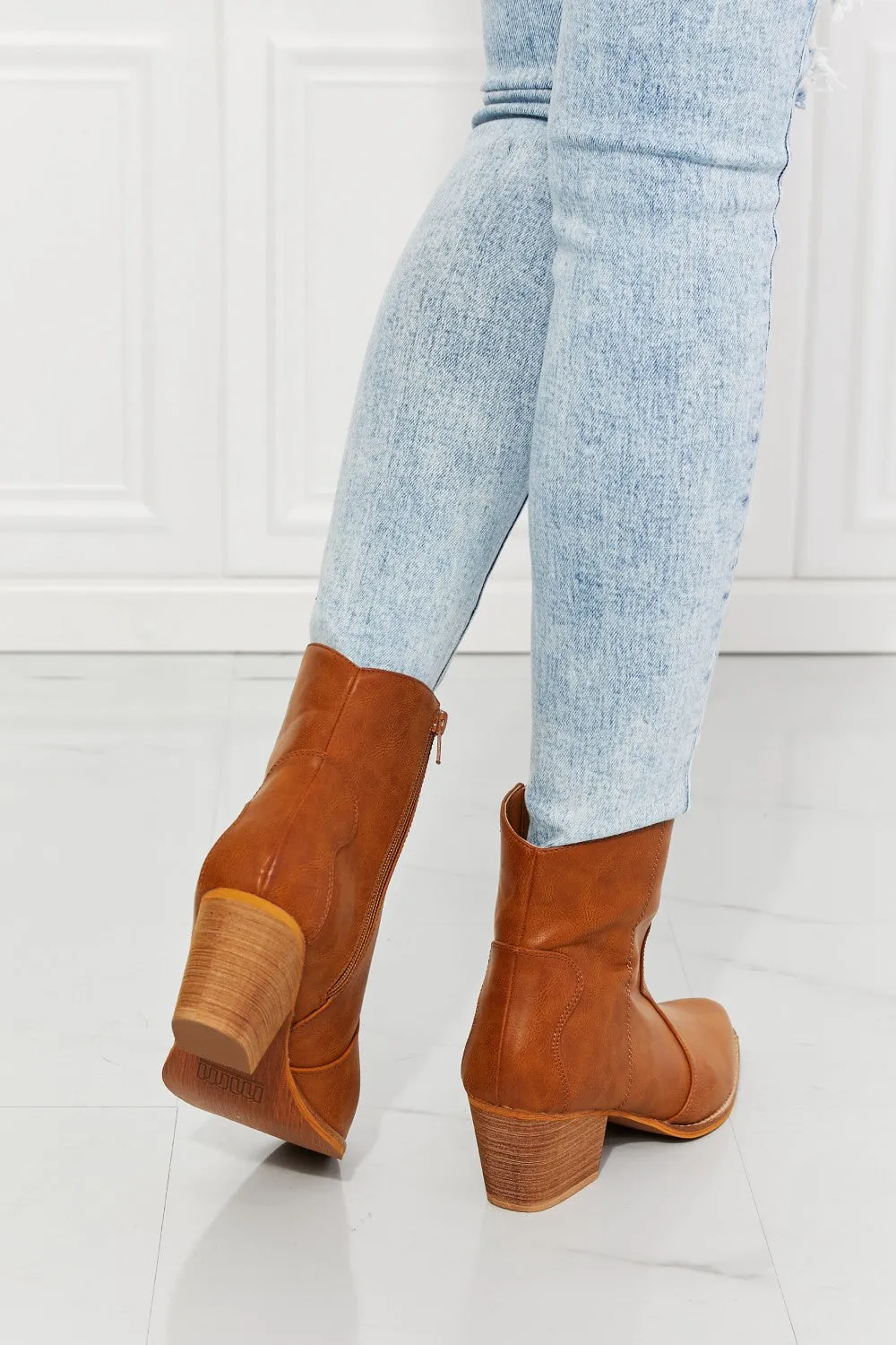 Leather Western Ankle Boots in Ochre