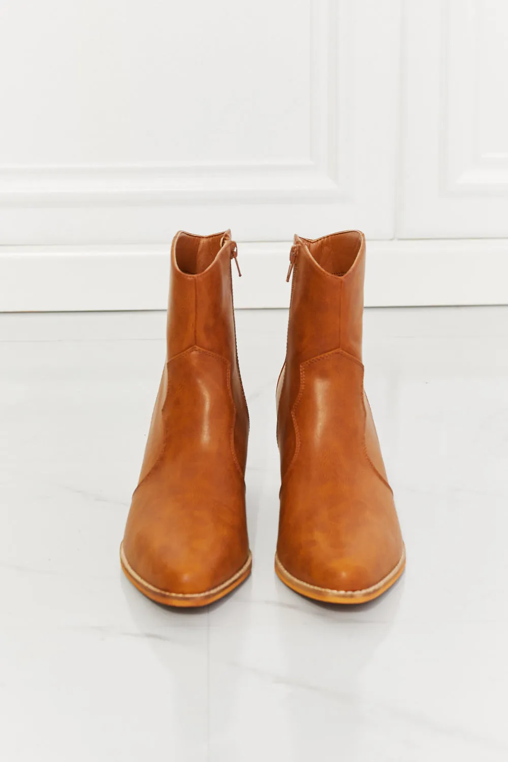 Leather Western Ankle Boots in Ochre