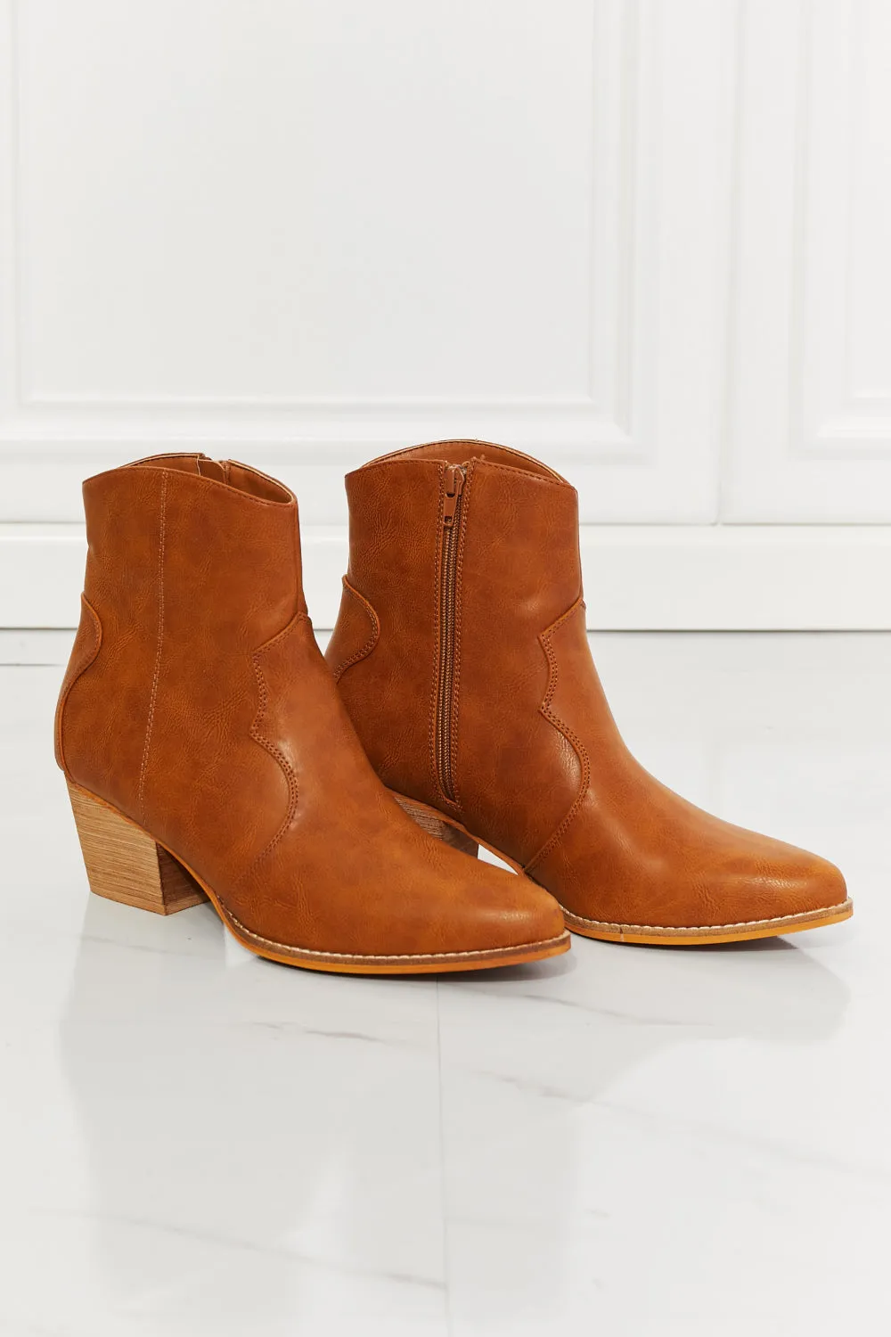 Leather Western Ankle Boots in Ochre