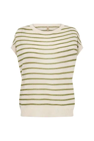 Luanna Stripe Linen Blend Knit Top - Calliste Green Combi