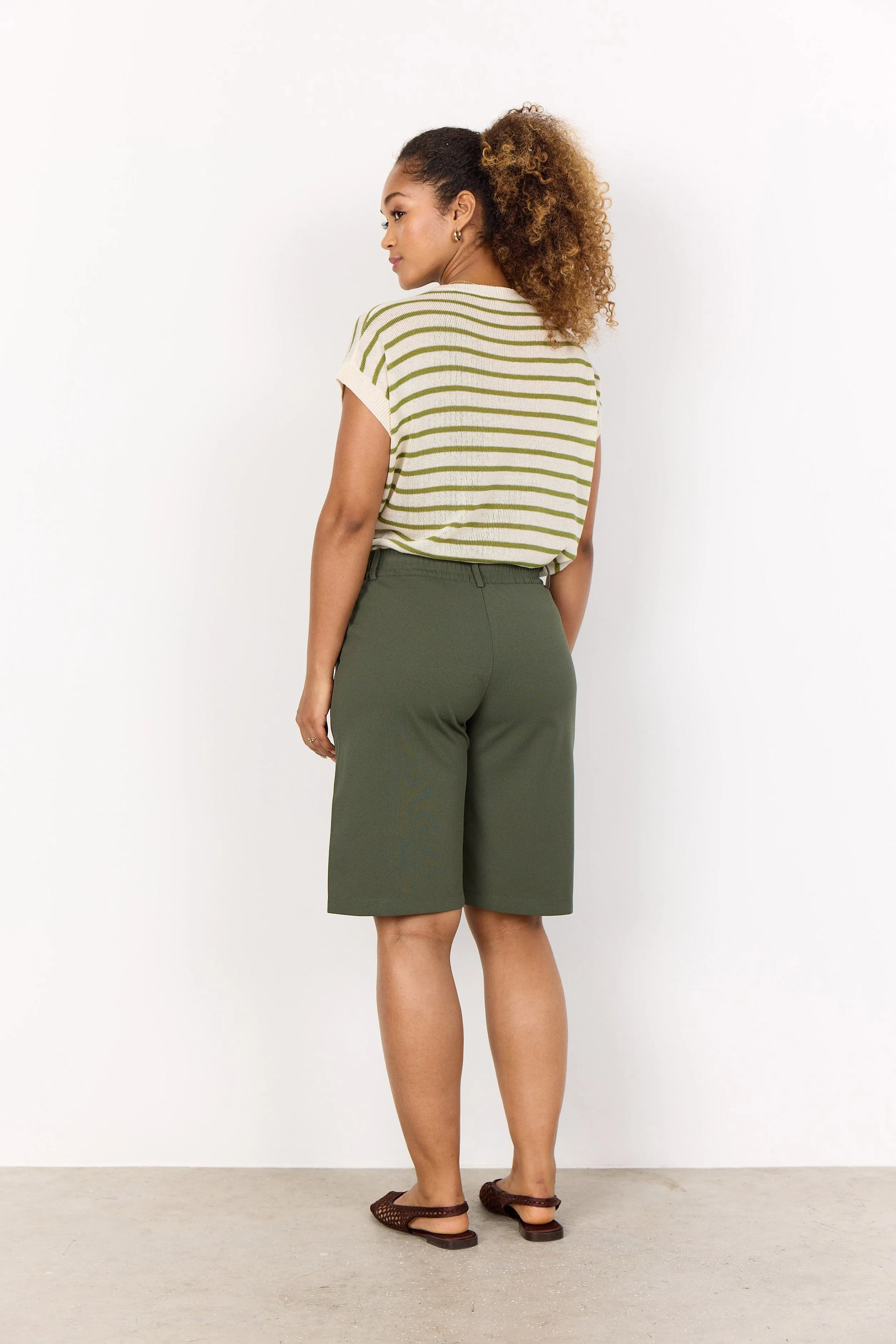 Luanna Stripe Linen Blend Knit Top - Calliste Green Combi