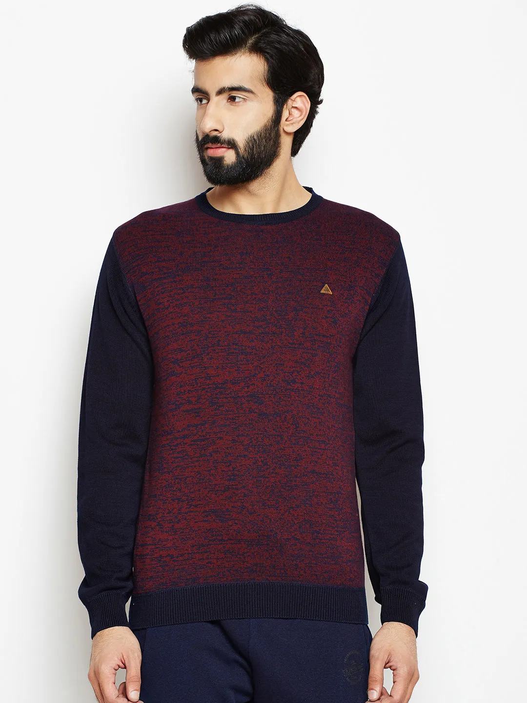 Maroon Solid Round Neck Sweater