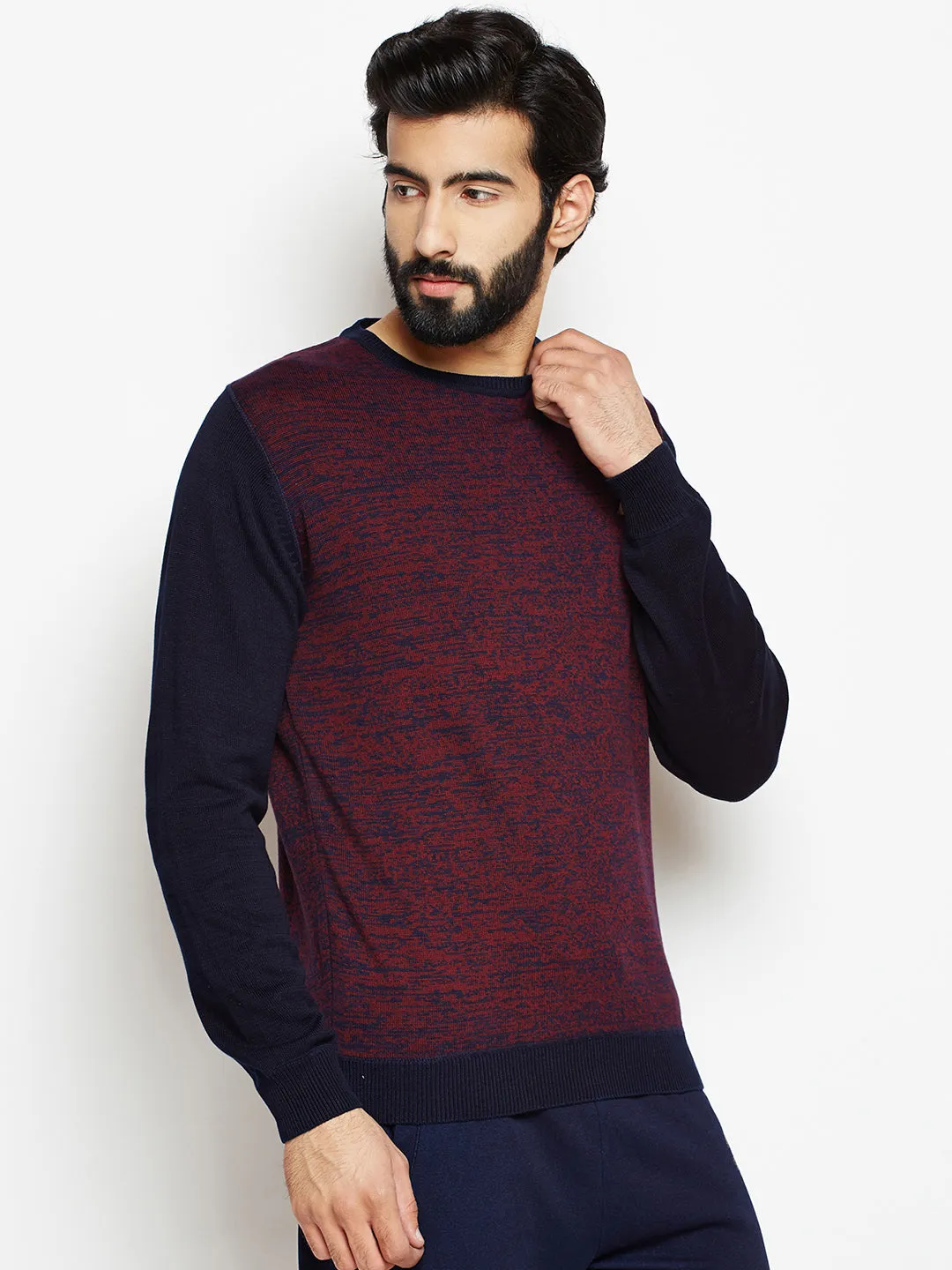 Maroon Solid Round Neck Sweater