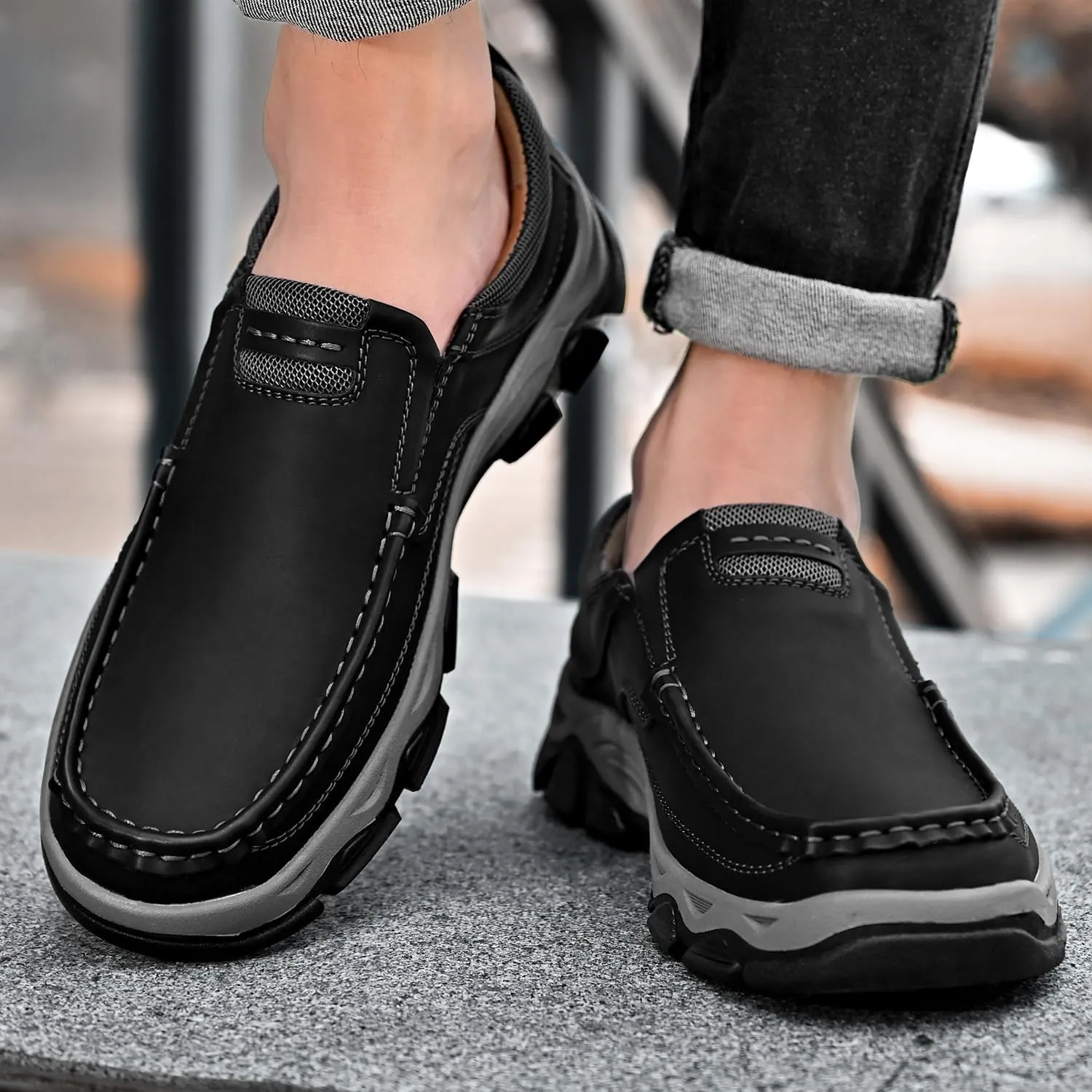 Men's Orthopedic Walking Shoes Genuine Leather Slip On Loafers, Comfortable Non-Slip Driving Loafers for Men