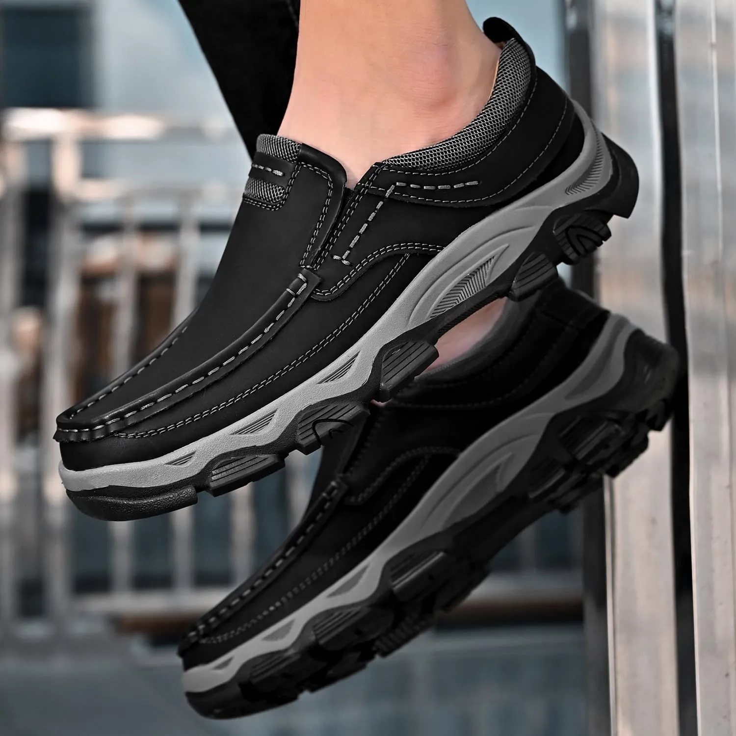 Men's Orthopedic Walking Shoes Genuine Leather Slip On Loafers, Comfortable Non-Slip Driving Loafers for Men