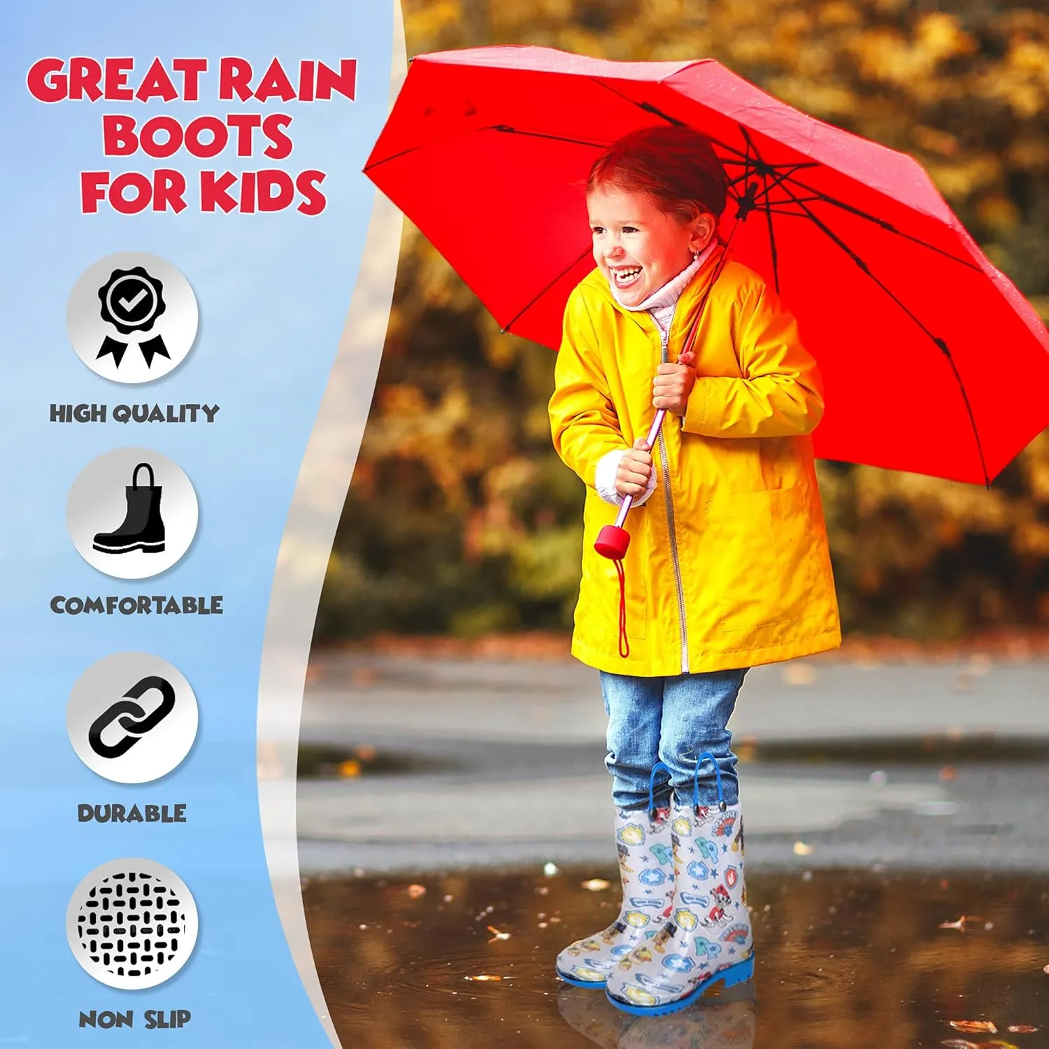 Nickelodeon Paw Patrol boys Character Printed Waterproof Easy-On Handles PVC Rain Boots