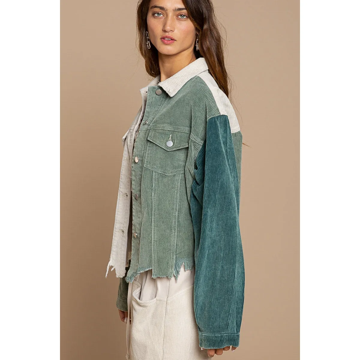 POL Green/Stone Corduroy Distressed Jacket
