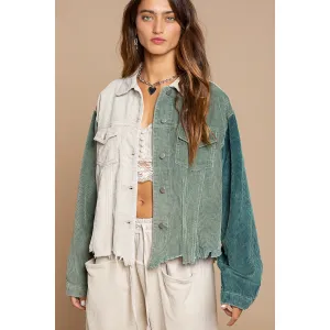POL Green/Stone Corduroy Distressed Jacket